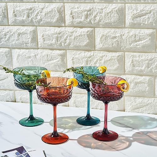 Khen Shatterproof Tritan Stemmed Cocktail & Martini Coupe Glasses, Resalable | 4 Set | Crystal Glass Lookalike Drinkware, Reusable Unbreakable & Shatterproof BPA-free plastic, Outdoor & Indoor 9OZ - Image 4