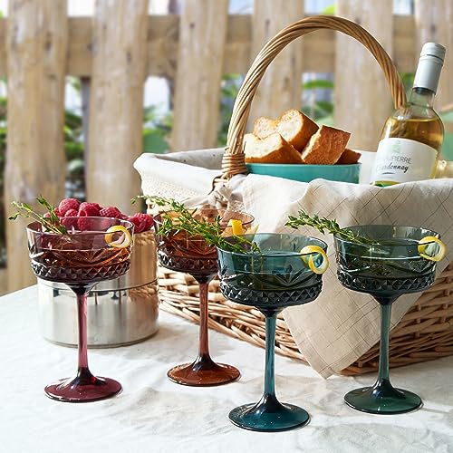 Khen Shatterproof Tritan Stemmed Cocktail & Martini Coupe Glasses, Resalable | 4 Set | Crystal Glass Lookalike Drinkware, Reusable Unbreakable & Shatterproof BPA-free plastic, Outdoor & Indoor 9OZ - Image 3