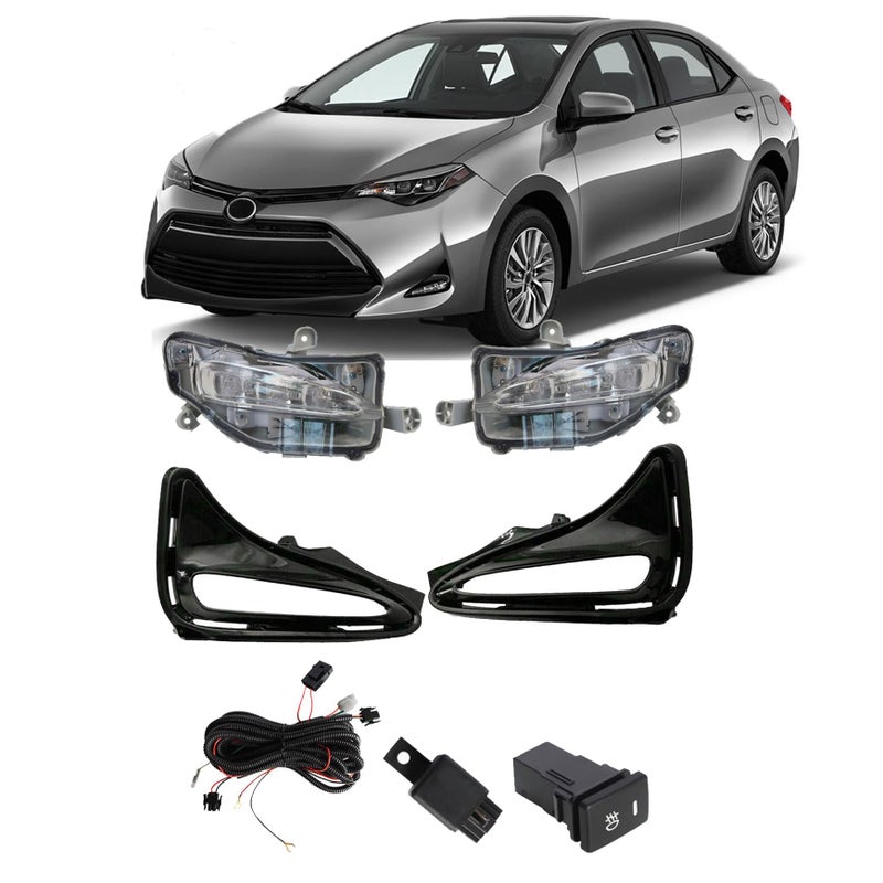 Silscvtt 2Pcs Fog Lights Assembly Replacement for Corolla L LE XLE 2017 2018 2019 Clear Lens with Front Bumper Bezel Wires Switch Bulbs Left and Right Side