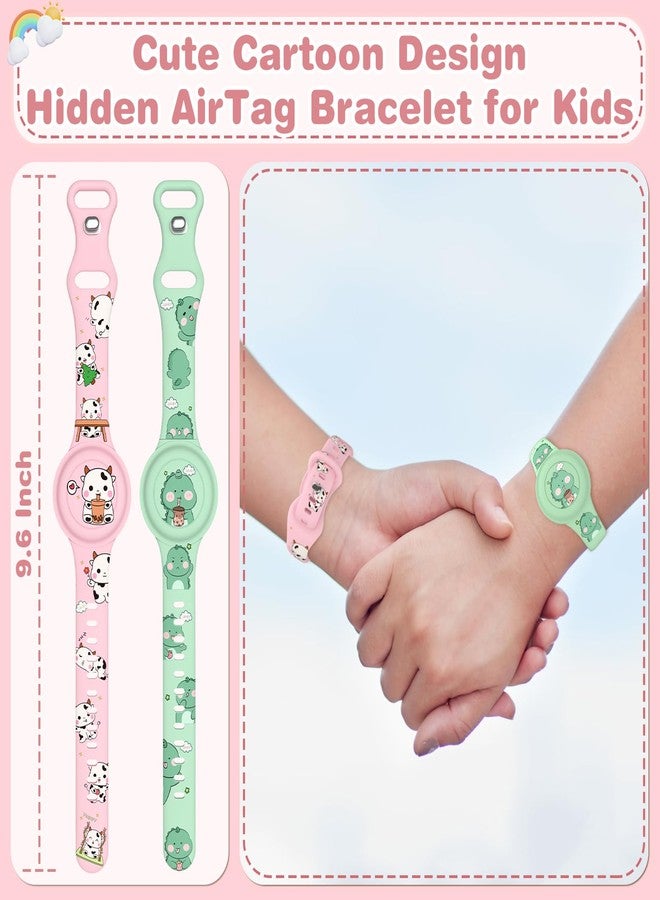 Ekoonpft for Airtag Watch Bracelet Waterproof Kids,Compatible with Airtag (1st & 2nd Gen) for Kid with Soft Silicone Full Coverage Anti-Lost Hidden Wristband for Boys Girlys - Green Boba Tea Dinosaur - Image 2
