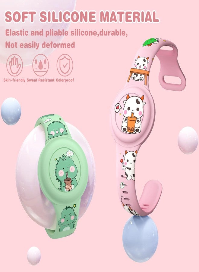 Ekoonpft for Airtag Watch Bracelet Waterproof Kids,Compatible with Airtag (1st & 2nd Gen) for Kid with Soft Silicone Full Coverage Anti-Lost Hidden Wristband for Boys Girlys - Green Boba Tea Dinosaur - Image 3
