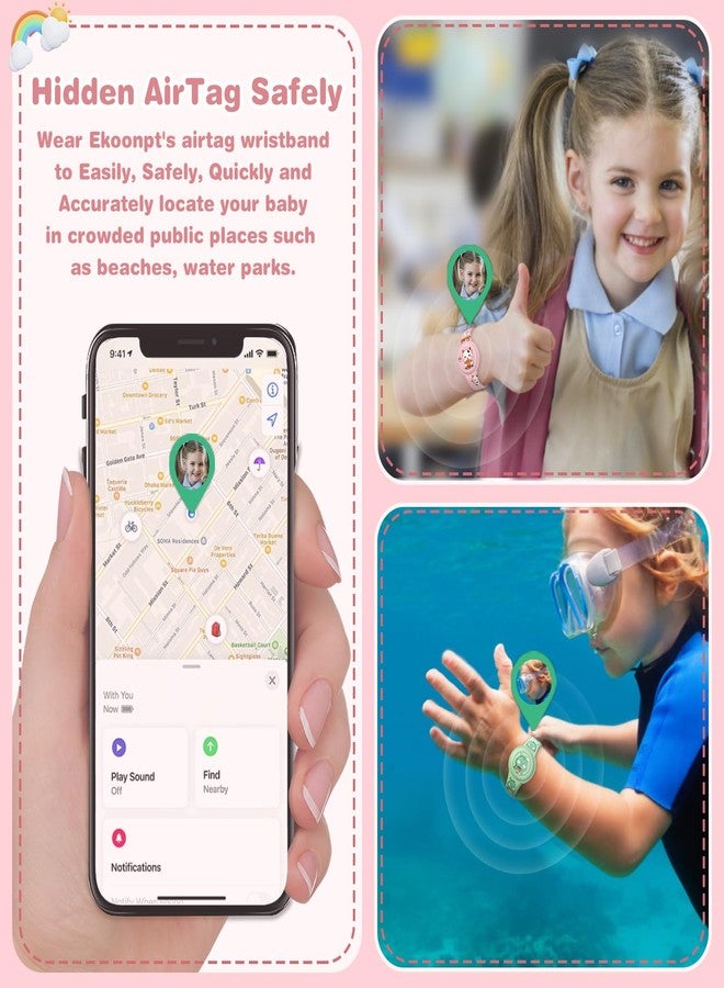 Ekoonpft for Airtag Watch Bracelet Waterproof Kids,Compatible with Airtag (1st & 2nd Gen) for Kid with Soft Silicone Full Coverage Anti-Lost Hidden Wristband for Boys Girlys - Green Boba Tea Dinosaur - Image 5