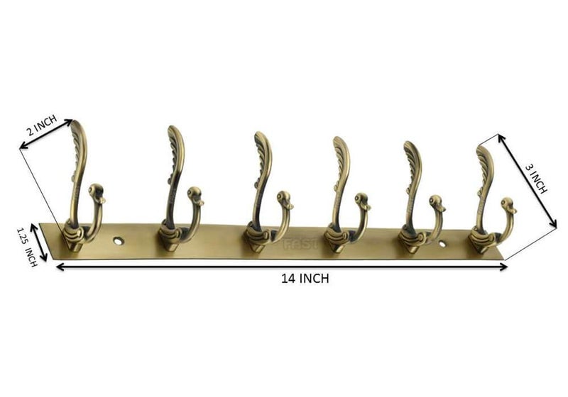 FAST CH13 Stainless Steel Brass Antique Wall and Door Mounted Hooks Rack 6 Double Hanging Hooks - Image 2