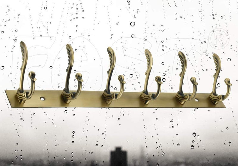 FAST CH13 Stainless Steel Brass Antique Wall and Door Mounted Hooks Rack 6 Double Hanging Hooks - Image 1