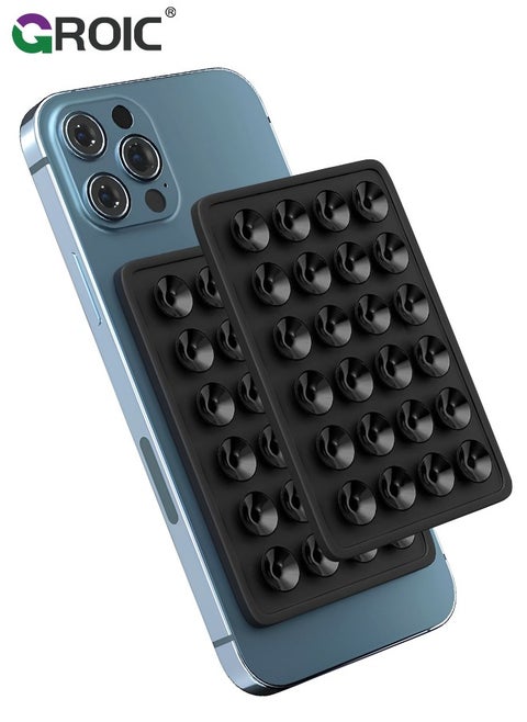 5 Sets Suction Phone Case Black Mount, Silicon Adhesive Phone Accessory for iPhone and Android, Hands-Free Fidget Toy Mirror Shower Phone Holder, Tiktok Videos and Selfies