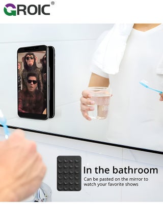 حامل هاتف بالشفط باللون الأسود، ملحق هاتف لاصق من السيليكون لأجهزة iPhone وAndroid، حامل هاتف للاستحمام مزود بمرآة ولعبة للتسلية بدون استخدام اليدين، مقاطع فيديو تيك توك وصور سيلفي - view 4