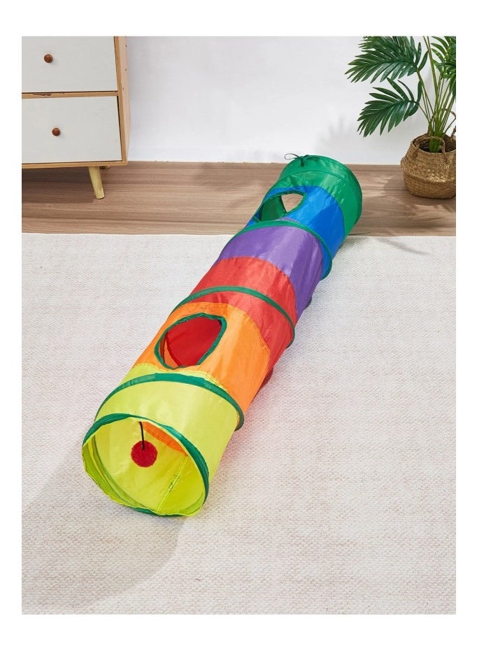 Rainbow splicing cat tunnel toy foldable breathable cat passage and lob breathable hole pet self-adhesive anti-boring roller tunnel (straight-through type 115 cm) - Image 1