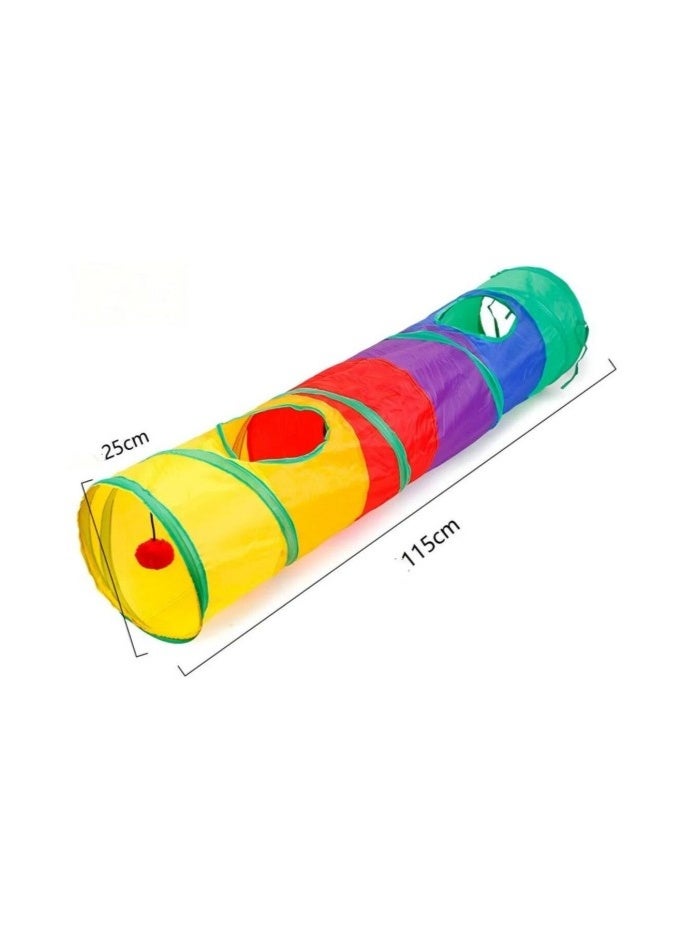Rainbow splicing cat tunnel toy foldable breathable cat passage and lob breathable hole pet self-adhesive anti-boring roller tunnel (straight-through type 115 cm) - Image 3