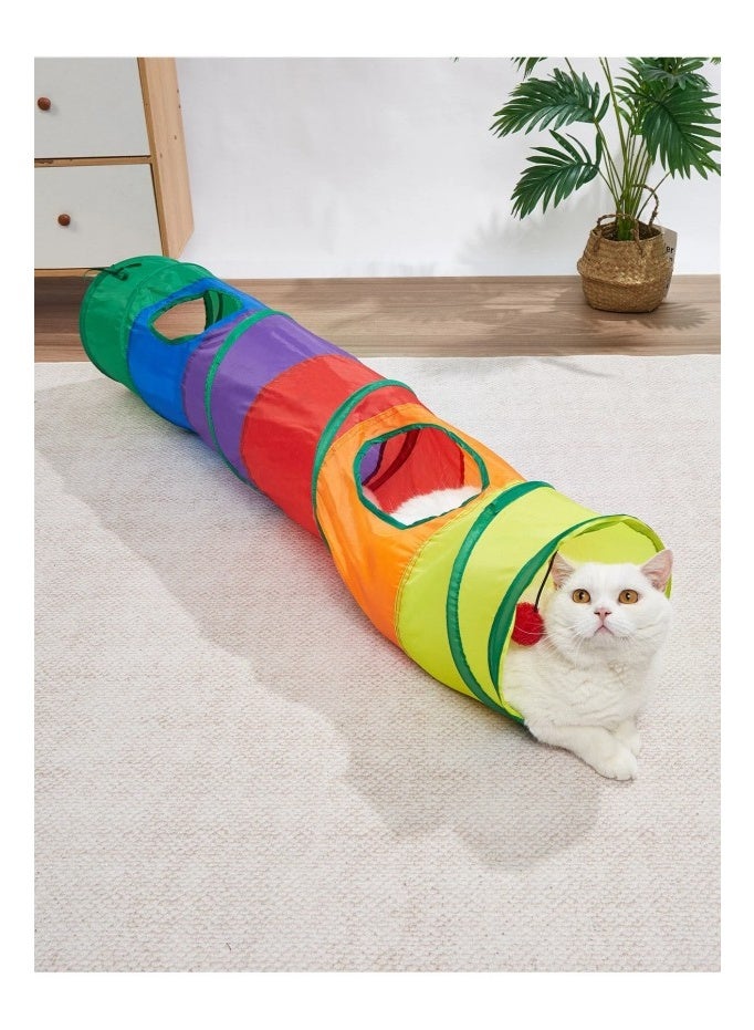 Rainbow splicing cat tunnel toy foldable breathable cat passage and lob breathable hole pet self-adhesive anti-boring roller tunnel (straight-through type 115 cm) - Image 2