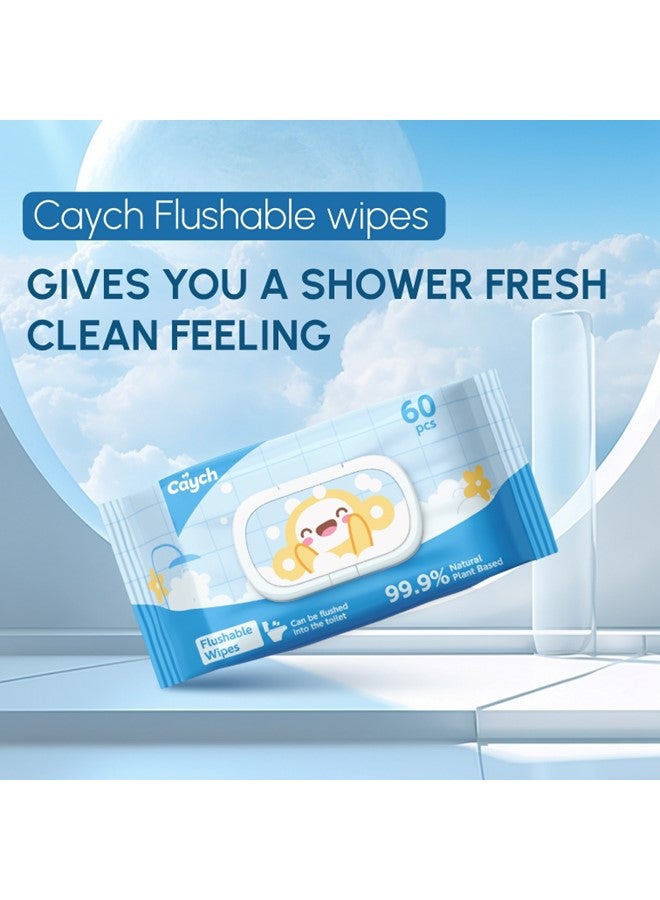 CAYCH 99.9% Plant-Based Flushable Wipes 60 x 6 - 360 Sheets, Biodegradable and Septic-Safe Toilet Tissue Wipes Eco Friendly, Alcohol Free, Gentle for Adults and Kids - Image 3