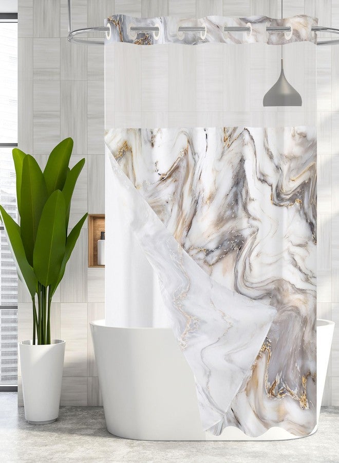 MitoVilla No Hooks Needed Marble Shower Curtain Set with Snap-in Liner, Modern Abstract Shower Curtains for Luxury Hotel Grade Spa-Like Bathroom Decor, Grey Gold, 72 x 74 (SC-2020070105-72-74) - Image 1