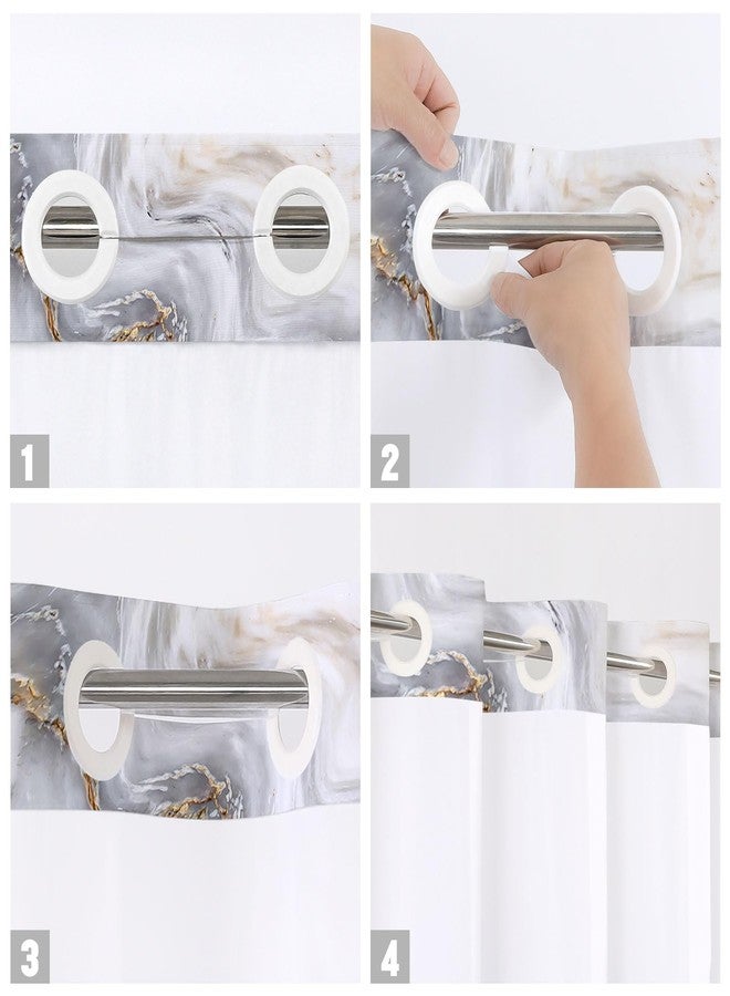 MitoVilla No Hooks Needed Marble Shower Curtain Set with Snap-in Liner, Modern Abstract Shower Curtains for Luxury Hotel Grade Spa-Like Bathroom Decor, Grey Gold, 72 x 74 (SC-2020070105-72-74) - Image 5