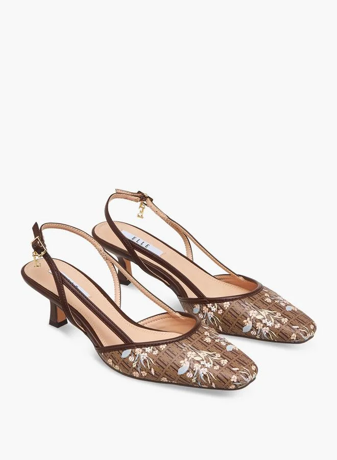 ELLE Women Monogram Print Kitten Heel Shoes