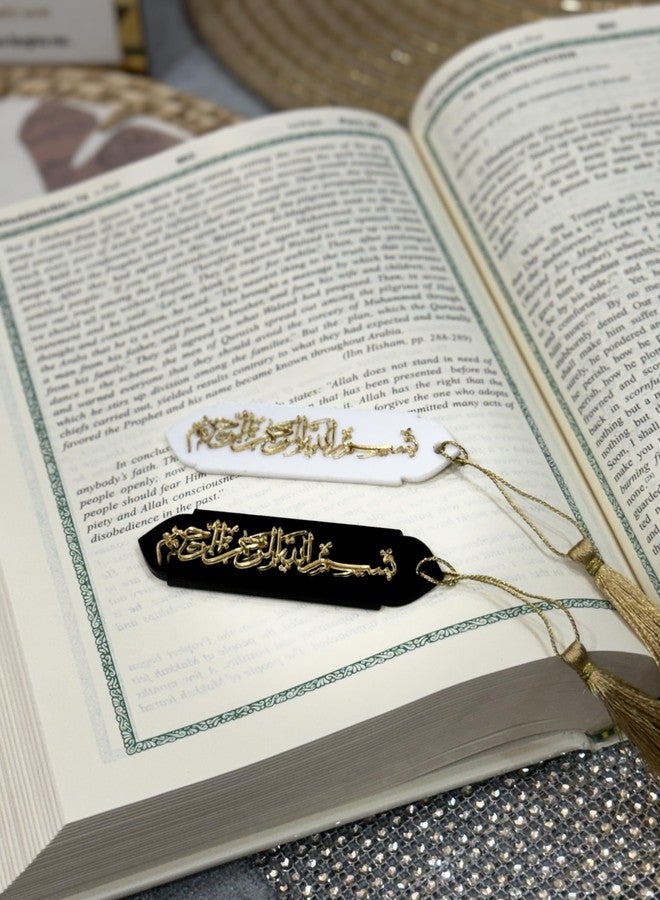 VOGATORE Acrylic Quran Bookmark with Gold Arabic Calligraphy and Tassel, Islamic Gift, Ramadan Favor, Black and White,10 cm, (Pack of 2) - Image 4