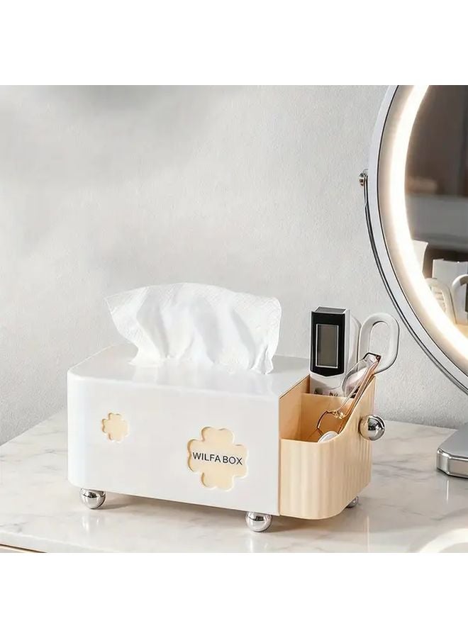 صندوق مناديل كريمي أبيض ثنائي الوظيفة مع أقسام تخزينية وغطاء شفاف - Image 5