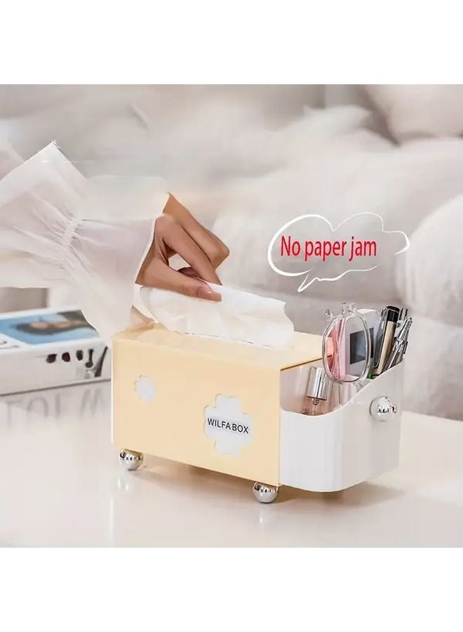 صندوق مناديل كريمي أبيض ثنائي الوظيفة مع أقسام تخزينية وغطاء شفاف - Image 2
