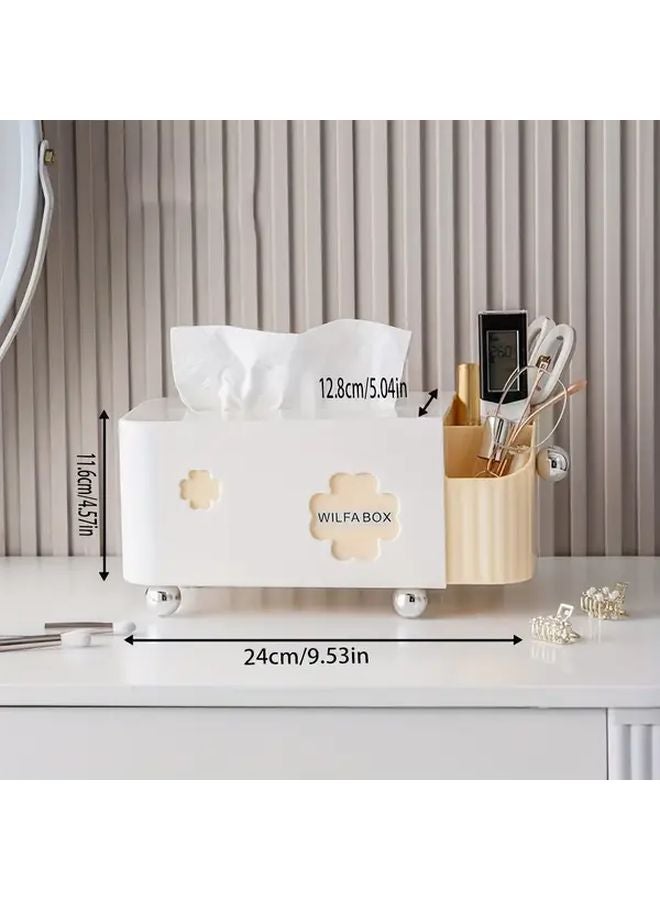 صندوق مناديل كريمي أبيض ثنائي الوظيفة مع أقسام تخزينية وغطاء شفاف - Image 3