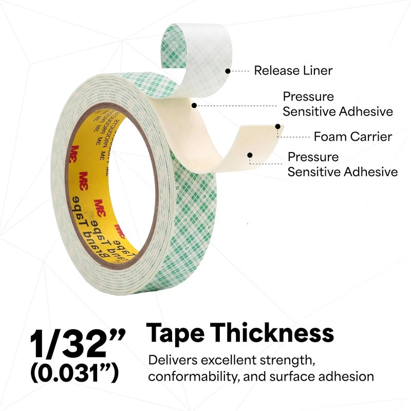 3M Double Coated Urethane Foam Tape 4032, 1" x 5 Yards for Indoor Mounting and Bonding - Image 3