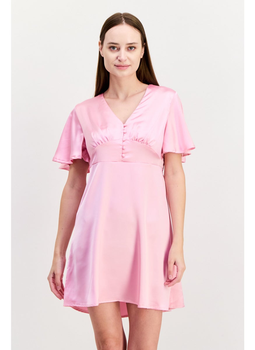 Flounce London - Women Plain Mini Dress, Pink - Image 1