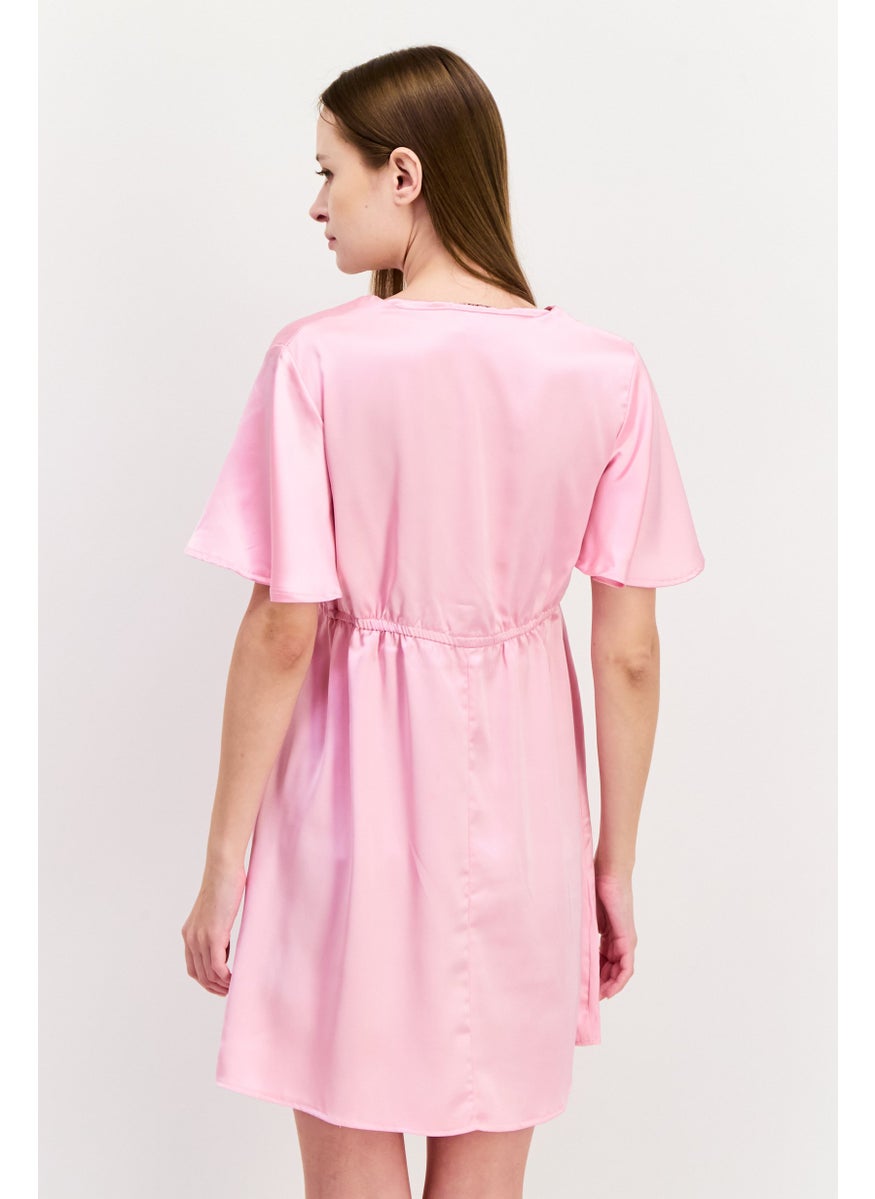 Flounce London - Women Plain Mini Dress, Pink - Image 1