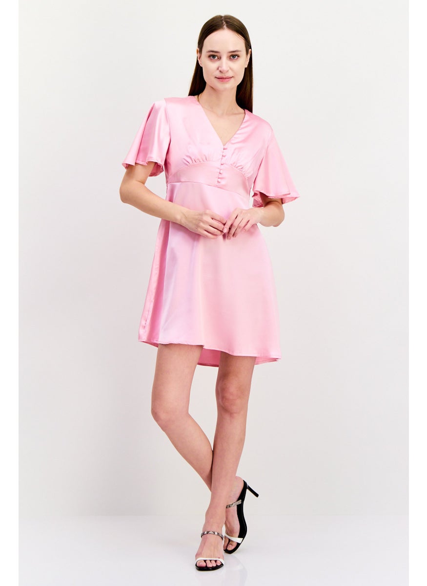 Flounce London - Women Plain Mini Dress, Pink - Image 1