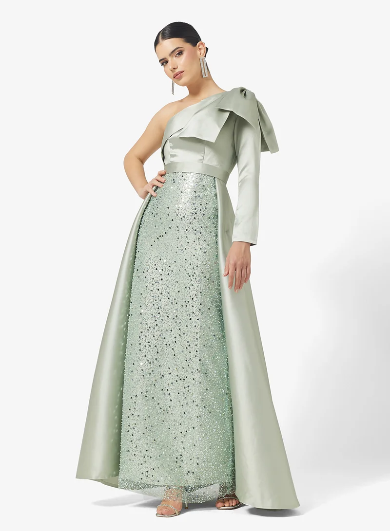 نمشي x One Shoulder Sequin Embellished Evening Gown