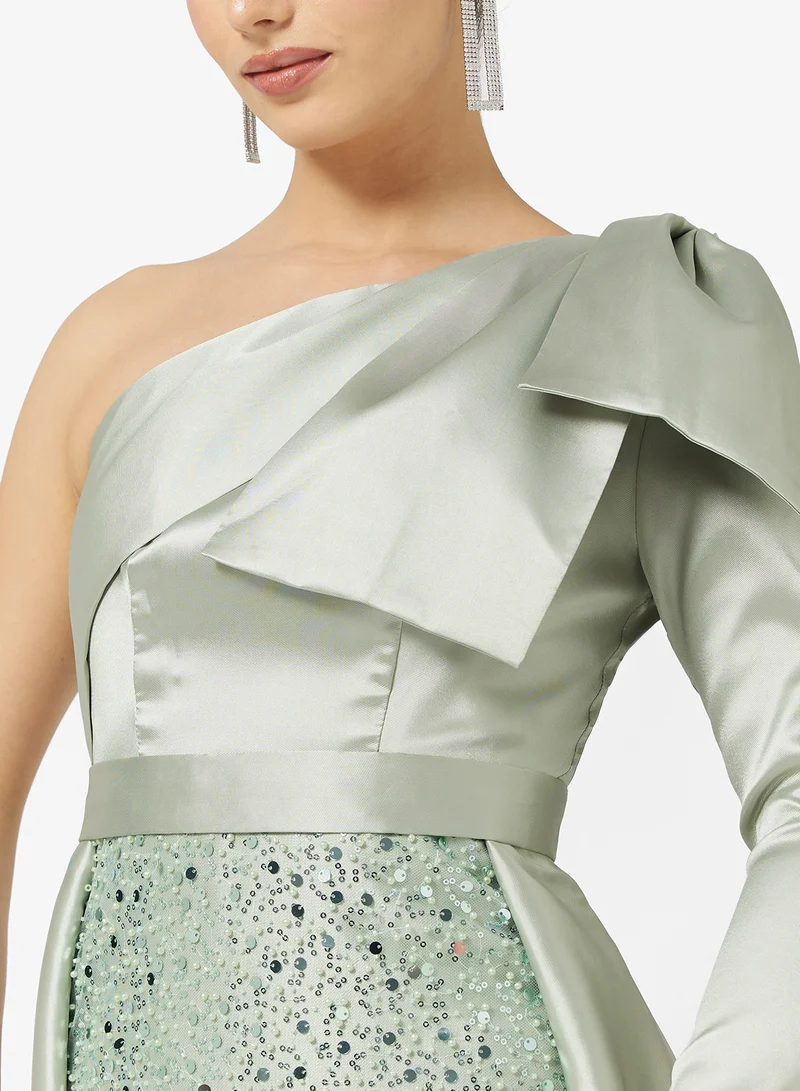 نمشي x One Shoulder Sequin Embellished Evening Gown