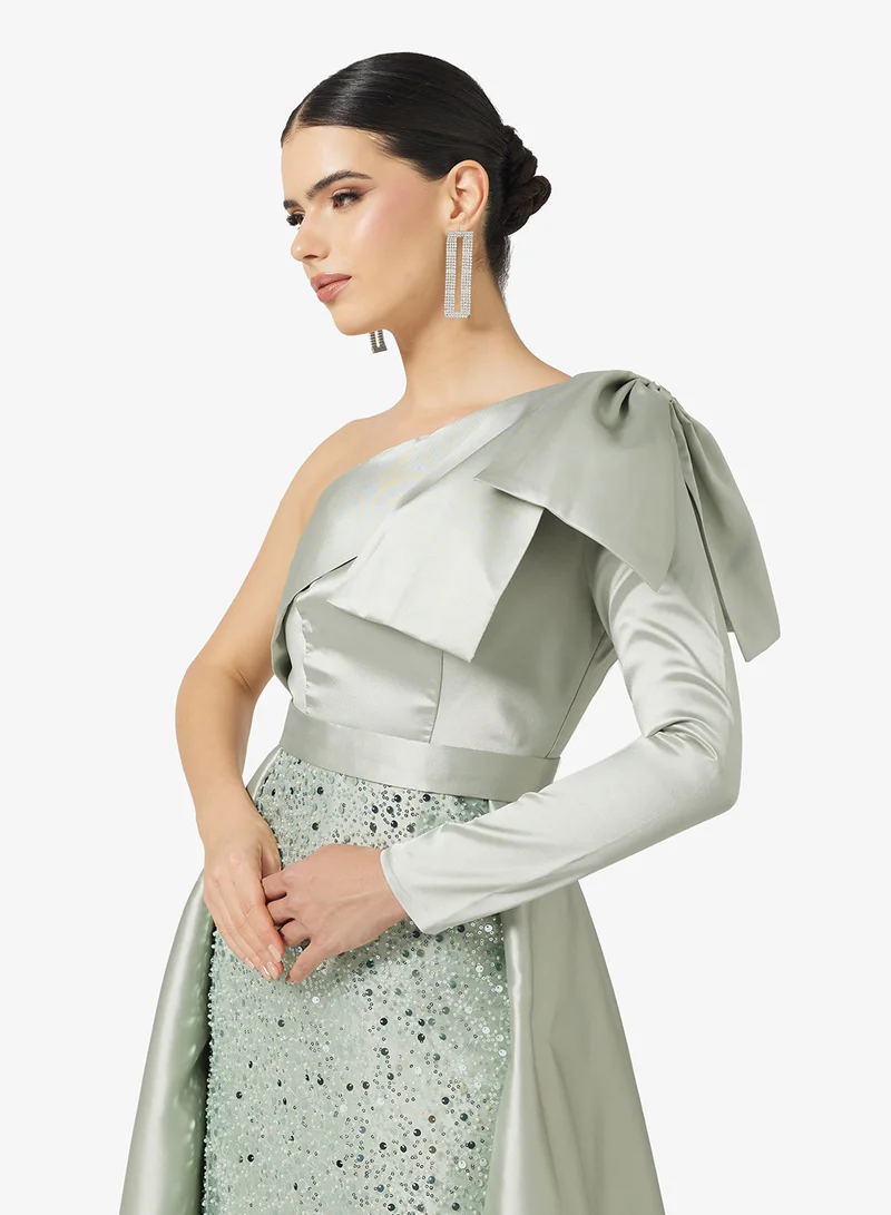 نمشي x One Shoulder Sequin Embellished Evening Gown
