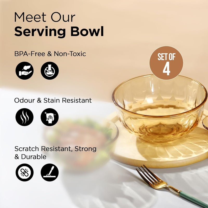 Kuber Industries Set of 4 Borosilicate Glass Bowls | 420 ml Each | Microwave Safe | Scratch Resistant | Serving & Mixing Bowls for Kitchen | Round | Transparent | Yellow - Image 2