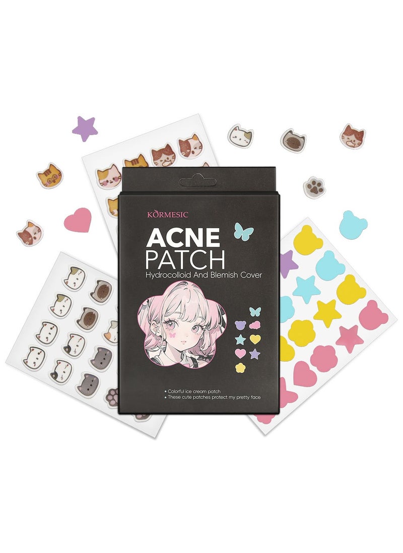 Kormesic - Pimple Patches for Face 64Pcs - Acne Pimple Patches with Hydrocolloid and Salicylic Acid - Star Pimple Patches for Covering Zits, Blemishes, Dark Spots - 36 Cute Shapes and Colors (#64, M) - Image 1