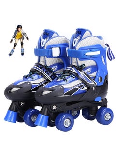 Roller Skates Kids 4 Sizes Adjustable Roller Skates, 4 Wheels Double Row Toddler Roller Skate Shoes Safe Lock Straps Quad Skates for Beginners Girls Boys Children Gift Outdoor Indoor 21.5-24.5cm Blue