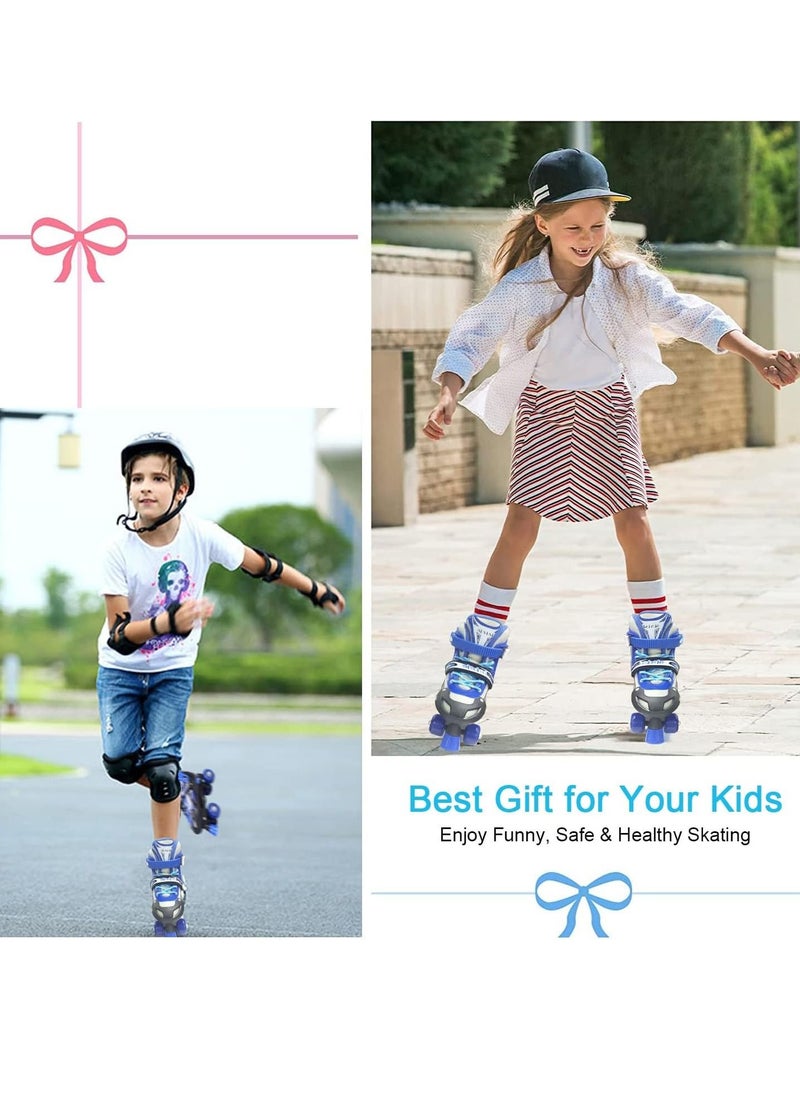 Gonice - Roller Skates Kids 4 Sizes Adjustable Roller Skates, 4 Wheels Double Row Toddler Roller Skate Shoes Safe Lock Straps Quad Skates for Beginners Girls Boys Children Gift Outdoor Indoor 21.5-24.5cm Blue - Image 1