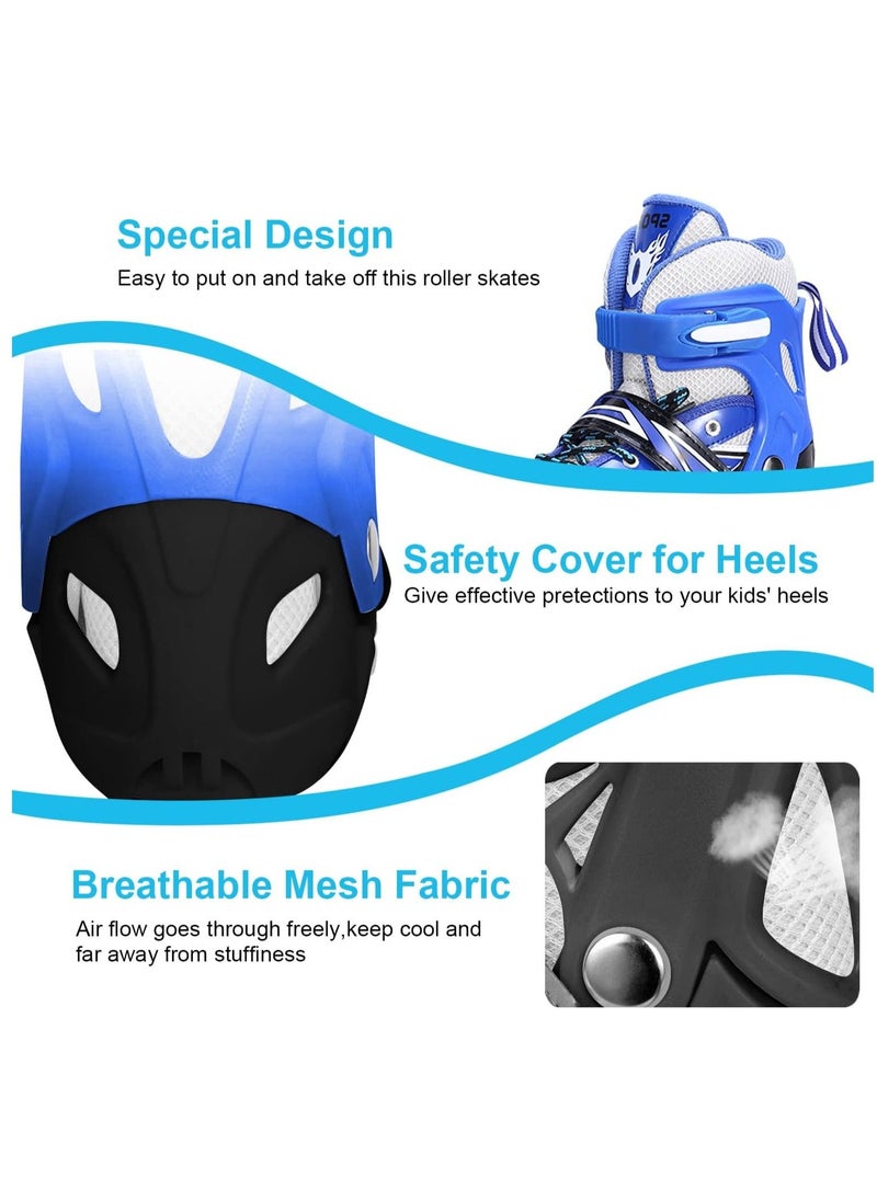 Gonice - Roller Skates Kids 4 Sizes Adjustable Roller Skates, 4 Wheels Double Row Toddler Roller Skate Shoes Safe Lock Straps Quad Skates for Beginners Girls Boys Children Gift Outdoor Indoor 21.5-24.5cm Blue - Image 1