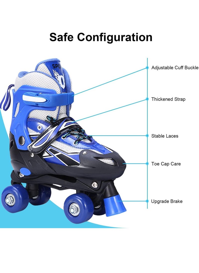 Gonice - Roller Skates Kids 4 Sizes Adjustable Roller Skates, 4 Wheels Double Row Toddler Roller Skate Shoes Safe Lock Straps Quad Skates for Beginners Girls Boys Children Gift Outdoor Indoor 21.5-24.5cm Blue - Image 1