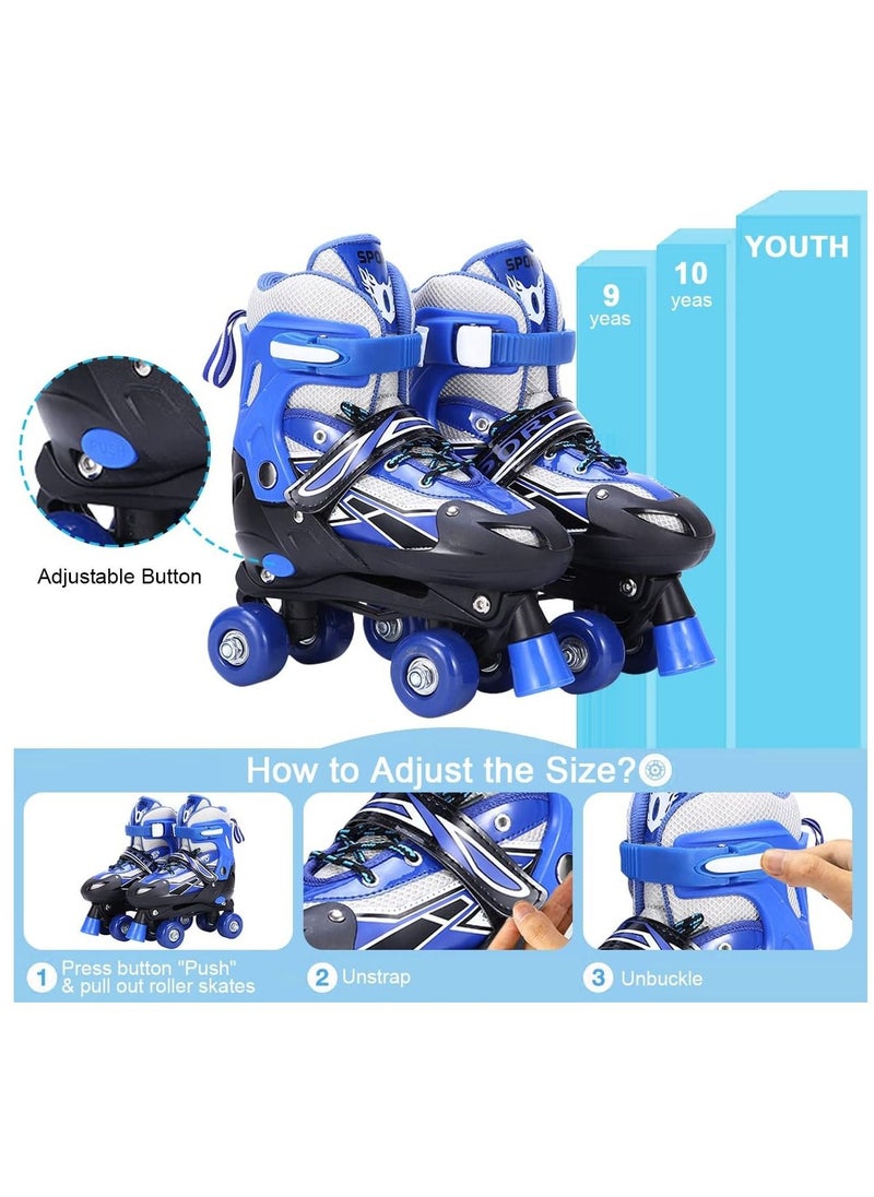 Gonice - Roller Skates Kids 4 Sizes Adjustable Roller Skates, 4 Wheels Double Row Toddler Roller Skate Shoes Safe Lock Straps Quad Skates for Beginners Girls Boys Children Gift Outdoor Indoor 21.5-24.5cm Blue - Image 1