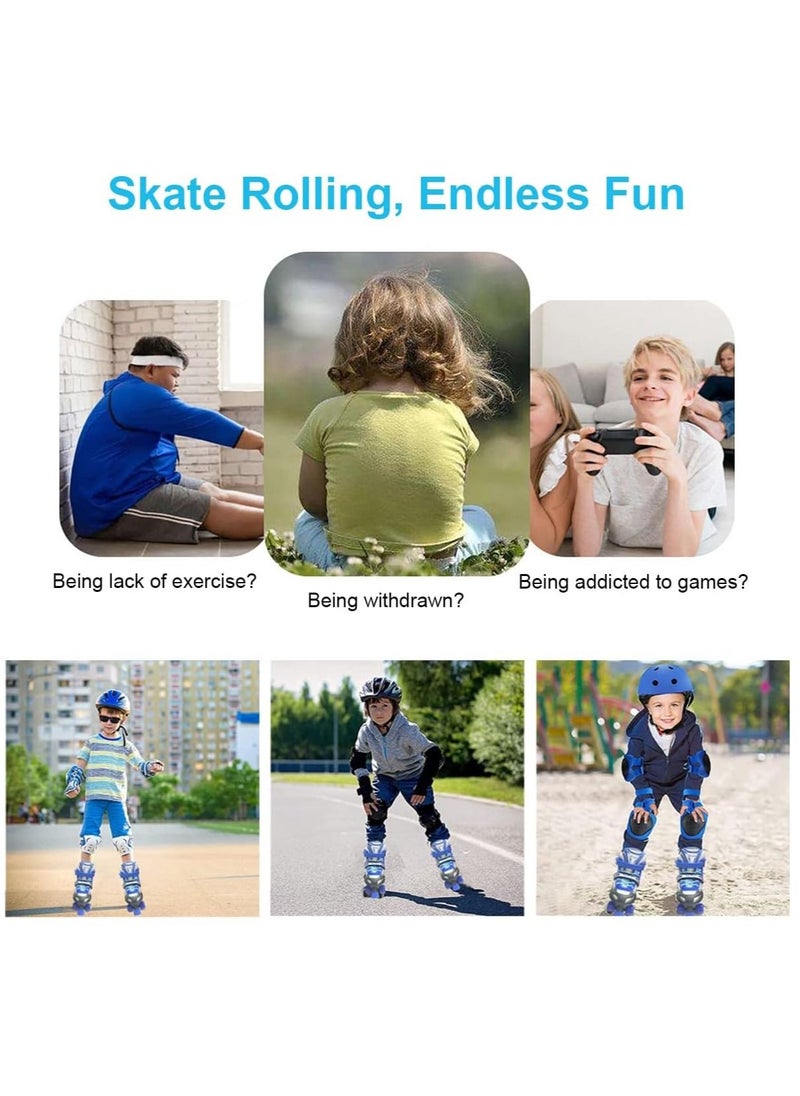 Gonice - Roller Skates Kids 4 Sizes Adjustable Roller Skates, 4 Wheels Double Row Toddler Roller Skate Shoes Safe Lock Straps Quad Skates for Beginners Girls Boys Children Gift Outdoor Indoor 21.5-24.5cm Blue - Image 1