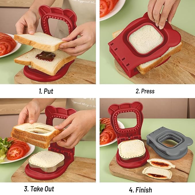 KIDINGTON KIDINGTON Sandwich Cutter and SealerSquare Yellow Cookie Pocket Sandwiches Peanut Butter and Jelly Crustless Sandwich Bread Pancake Maker Great for Breakfast Sandwich Maker  - Image 5