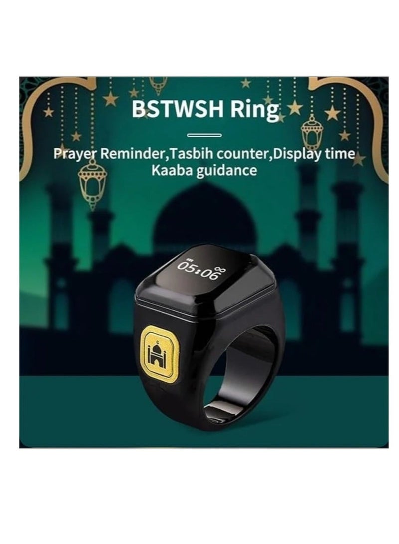 22mm Zikr Smart Ring for Tasbeeh  Prayer, Large Size Digital Counter with OLED Display  Vibration Reminder, Bluetooth Connection to iQibla App, 5 Daily Prayer Time Alerts, Waterproof - Black - Image 4