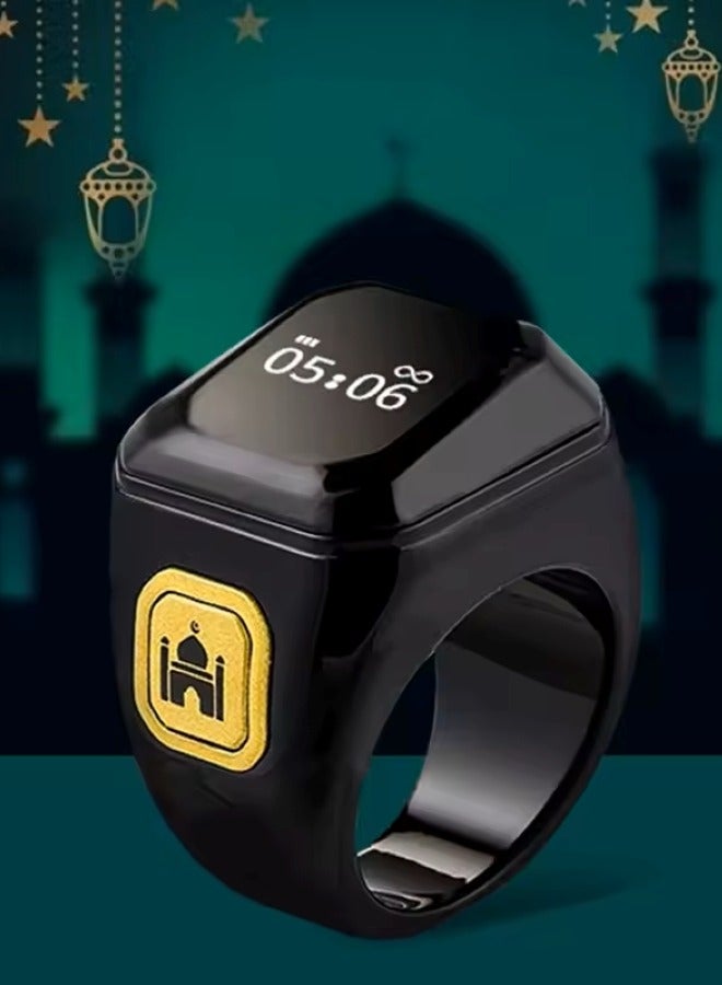 22mm Zikr Smart Ring for Tasbeeh  Prayer, Large Size Digital Counter with OLED Display  Vibration Reminder, Bluetooth Connection to iQibla App, 5 Daily Prayer Time Alerts, Waterproof - Black - Image 3