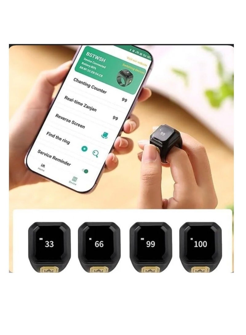 22mm Zikr Smart Ring for Tasbeeh  Prayer, Large Size Digital Counter with OLED Display  Vibration Reminder, Bluetooth Connection to iQibla App, 5 Daily Prayer Time Alerts, Waterproof - Black - Image 5