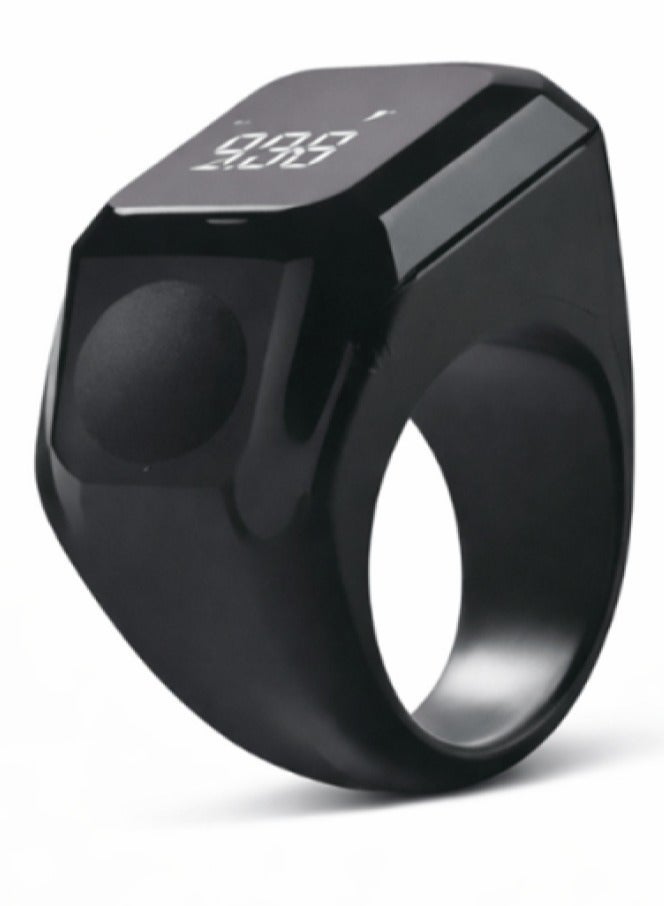 22mm Zikr Smart Ring for Tasbeeh  Prayer, Large Size Digital Counter with OLED Display  Vibration Reminder, Bluetooth Connection to iQibla App, 5 Daily Prayer Time Alerts, Waterproof - Black - Image 2