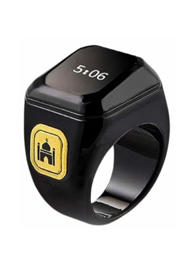22mm Zikr Smart Ring for Tasbeeh  Prayer, Large Size Digital Counter with OLED Display  Vibration Reminder, Bluetooth Connection to iQibla App, 5 Daily Prayer Time Alerts, Waterproof - Black - Image 1