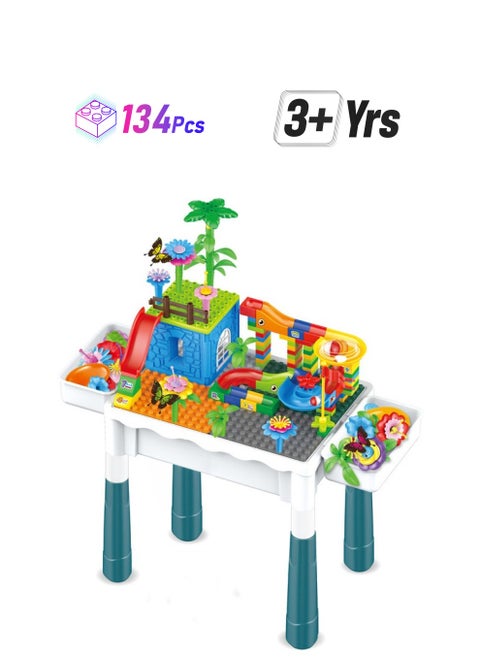 Kids Activity Table Set,with two storage box and 134pcs villa building blocks, Water Table, Sand Table and Building Blocks Table for Toddlers Activity，Available in several sizes
