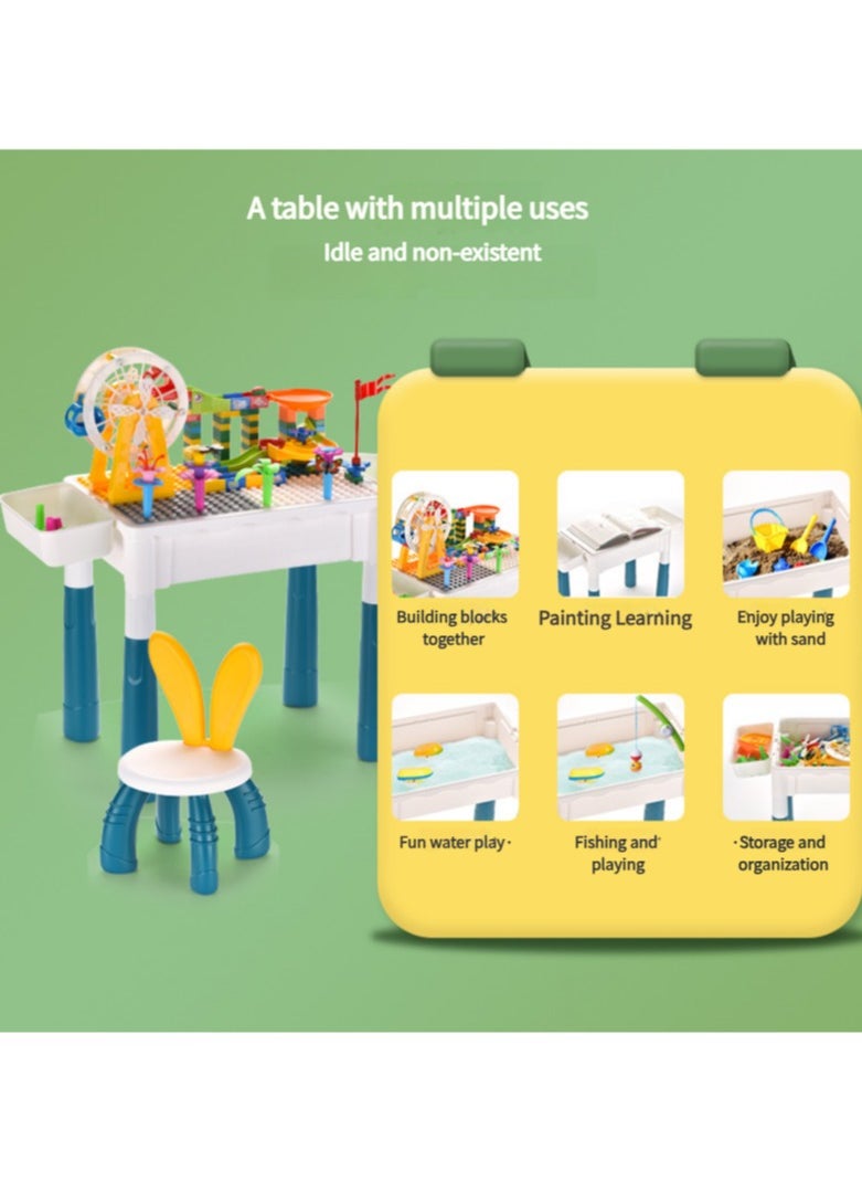Generic - Kids Activity Table Set,with two storage box and 134pcs villa building blocks, Water Table, Sand Table and Building Blocks Table for Toddlers Activity，Available in several sizes - Image 1