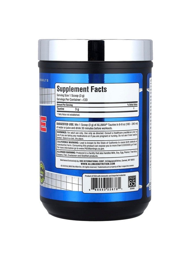 AllMax Nutrition Taurine, Vegan + Gluten-Free, Unflavored, 3,000 mg, 14.11 oz (400 g), ALLMAX - Image 2