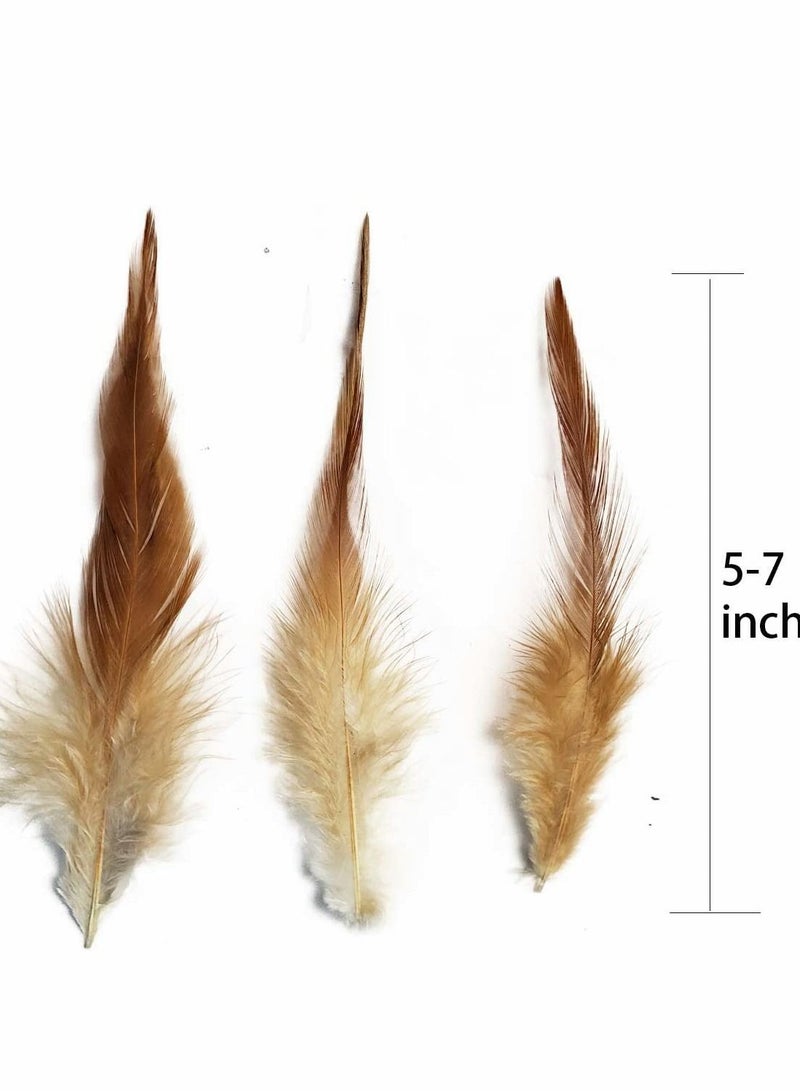 SYOSI 100PCS Saddle Hackle Rooster Feather for Crafts, 5-7 inch Natural Pheasant Neck Feathers DIY Pendant Earrings Dream Catcher-Natural  - Image 2