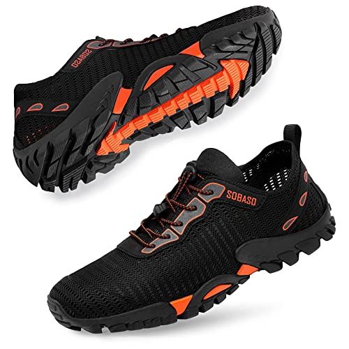 SOBASO Water Shoes Women Men Slip on Aqua Beach Swim Shoes for Sport Fish Pool Diving Driving Boating Black Orange - Image 1