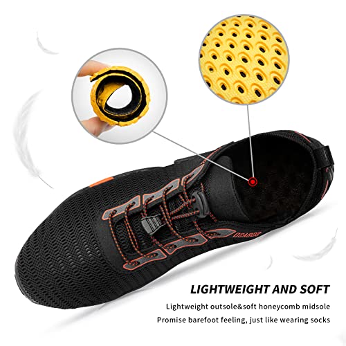 SOBASO Water Shoes Women Men Slip on Aqua Beach Swim Shoes for Sport Fish Pool Diving Driving Boating Black Orange - Image 3