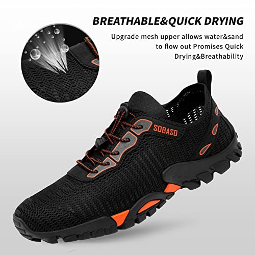 SOBASO Water Shoes Women Men Slip on Aqua Beach Swim Shoes for Sport Fish Pool Diving Driving Boating Black Orange - Image 2