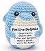 Weming Positive Encouragement Mini Crochet Dolphin Plush with Message Sign Handmade 4inch FinTastic Pun Kawaii Desk Shelf Decor YearRound Uplift - Image 2